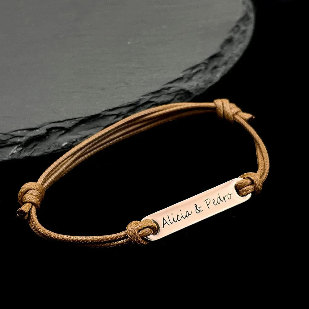 Personalized Custom Name Stainless Steel Bracelet Women Leather Rope Adjustable Bracelet Couple Bangle Valentine's Day Jewelry