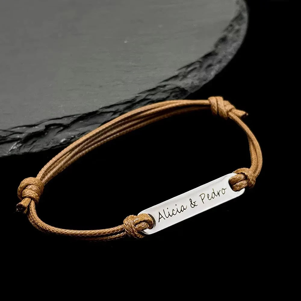 Personalized Custom Name Stainless Steel Bracelet Women Leather Rope Adjustable Bracelet Couple Bangle Valentine's Day Jewelry