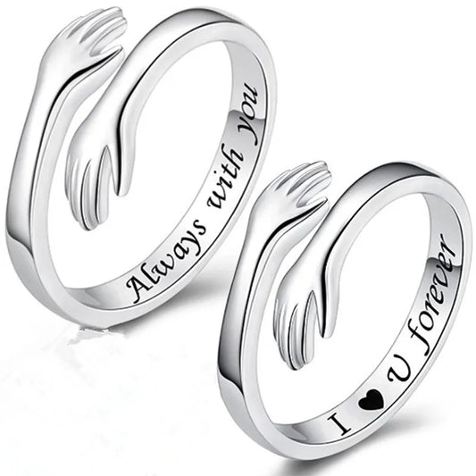 Hands Hug Adjustable Engraved Letter Rings