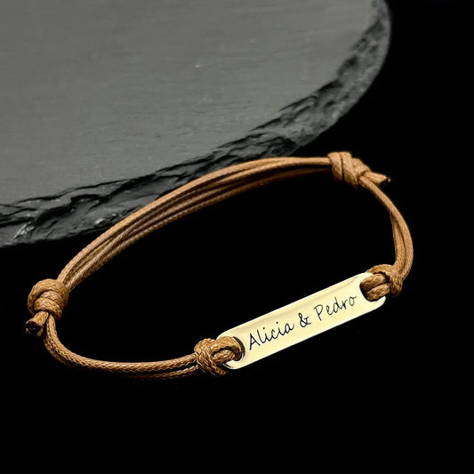 Personalized Custom Name Stainless Steel Bracelet Women Leather Rope Adjustable Bracelet Couple Bangle Valentine's Day Jewelry