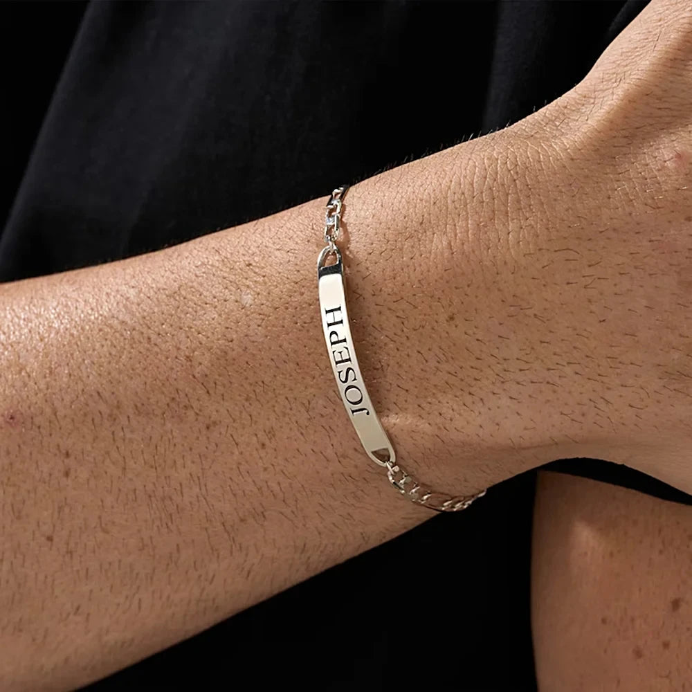 Personalized Engraved Name Bracelet for Men Stainless Steel Maille Figaro Chain Custom Bracelets Jewelry Boyfriend Birthday Gift