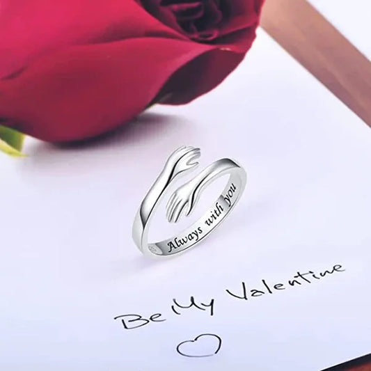 Hands Hug Adjustable Engraved Letter Rings