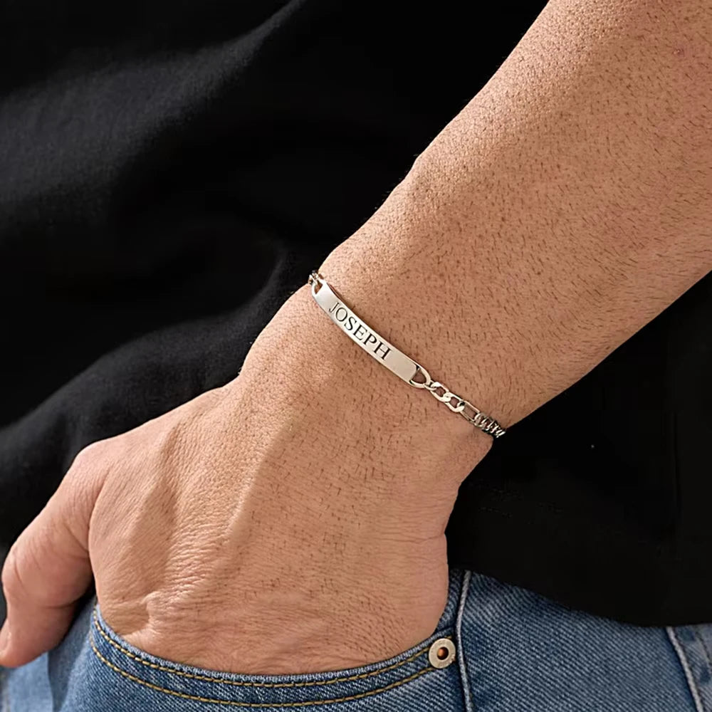Personalized Engraved Name Bracelet for Men Stainless Steel Maille Figaro Chain Custom Bracelets Jewelry Boyfriend Birthday Gift