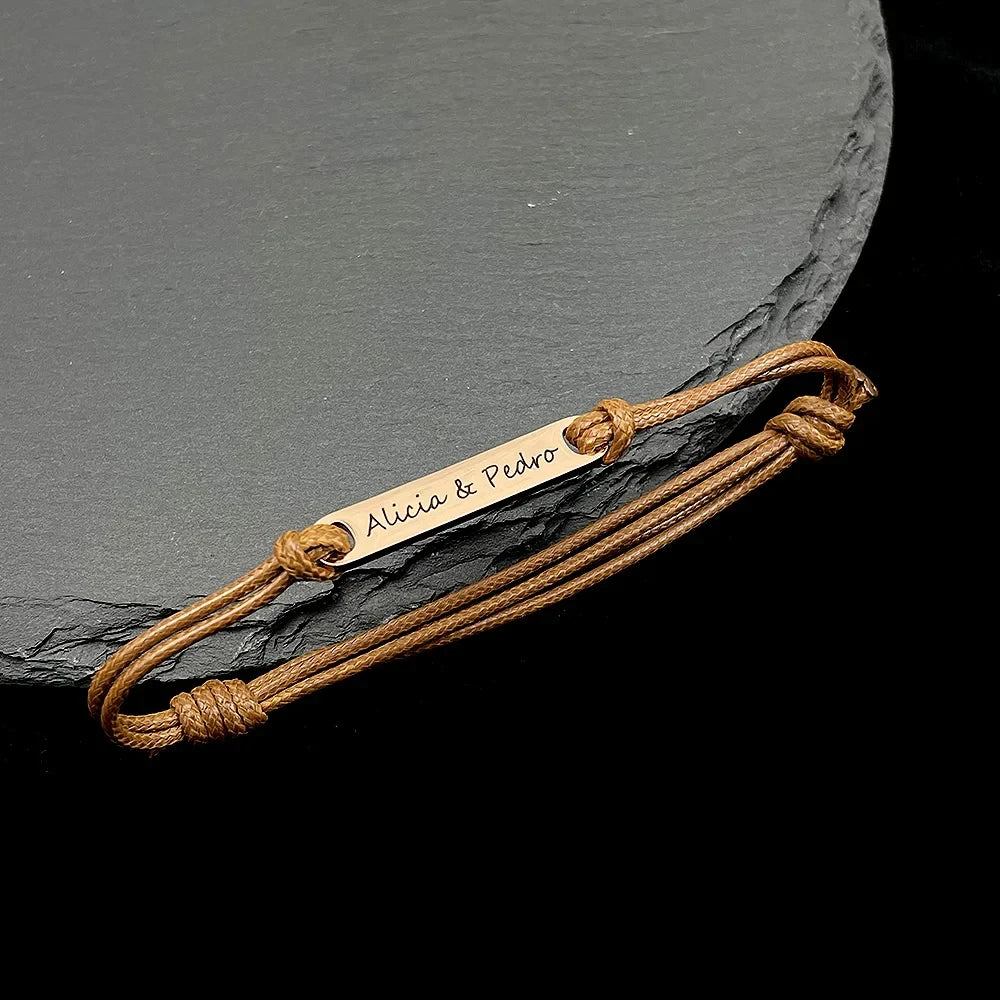 Personalized Custom Name Stainless Steel Bracelet Women Leather Rope Adjustable Bracelet Couple Bangle Valentine's Day Jewelry