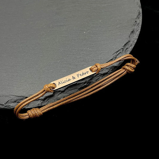 Personalized Custom Name Stainless Steel Bracelet Women Leather Rope Adjustable Bracelet Couple Bangle Valentine's Day Jewelry