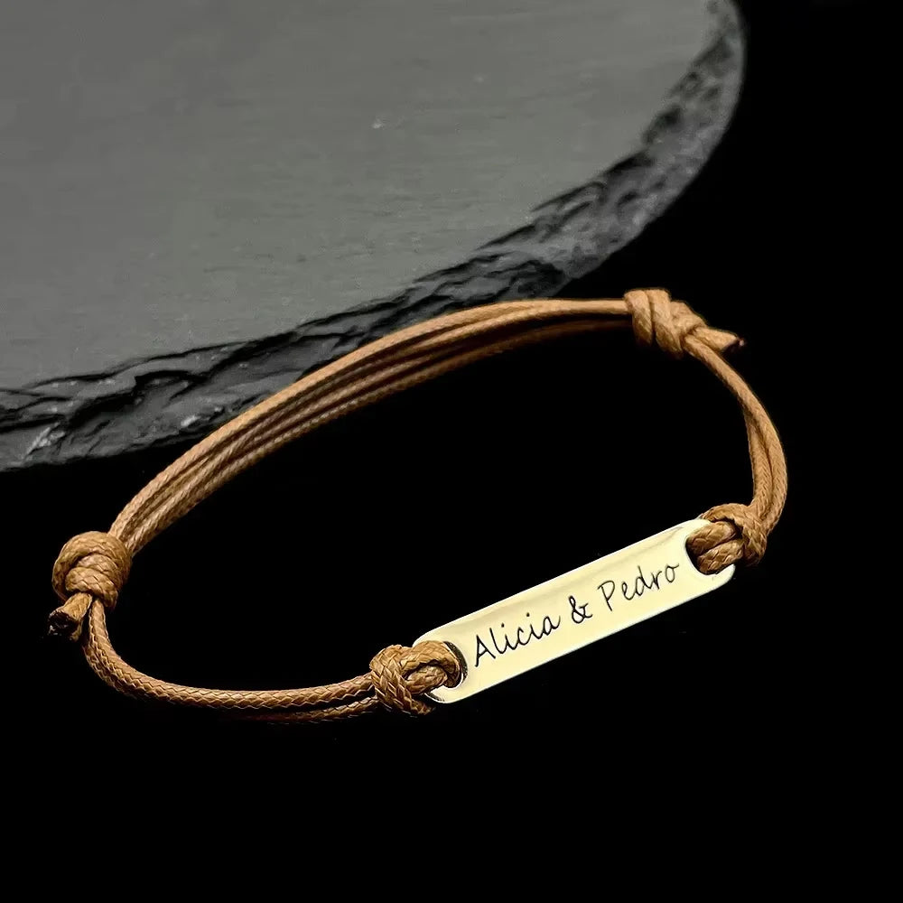 Personalized Custom Name Stainless Steel Bracelet Women Leather Rope Adjustable Bracelet Couple Bangle Valentine's Day Jewelry