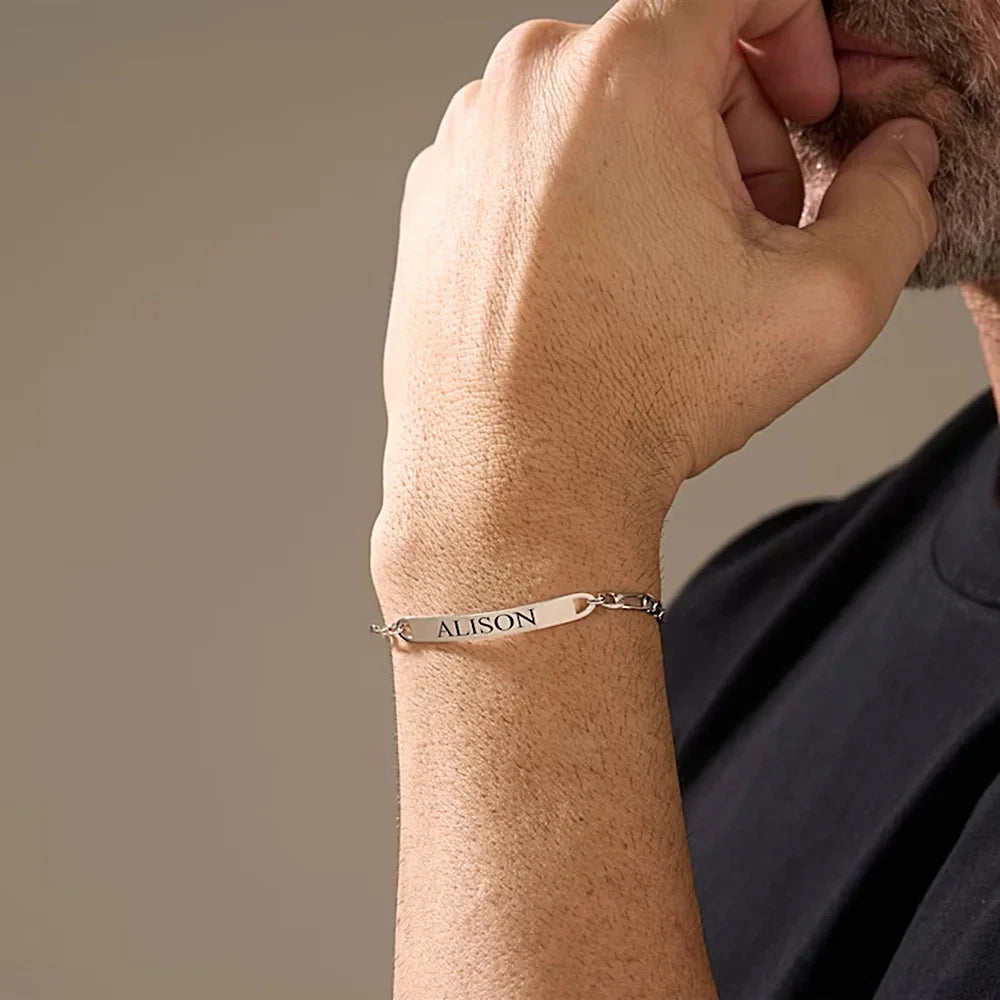 Personalized Engraved Name Bracelet for Men Stainless Steel Maille Figaro Chain Custom Bracelets Jewelry Boyfriend Birthday Gift